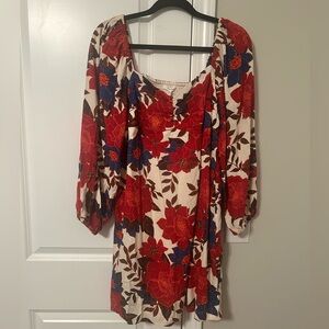 Maurices Red and Blue Floral Long Sleeve Dress